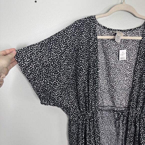 NEW Loft Womens One Size Black White Printed Short Sleeve Midi Wrap Swim Cover - Picture 2 of 4